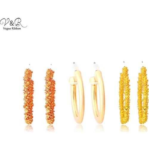 Anodized Sparkly Shiny Metallic Gold Earring Set Of 3 Pairs Gold Hoop Earrings Women Big Hoops Earings Circle 2020 New Process