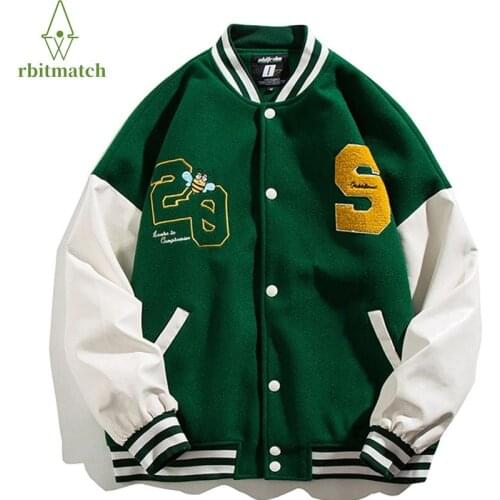 Hip Hop Baseball Jacket Men Women Furry Bee Letters Embroidery Fashion Varsity Jackets Unisex Streewear Casual Bomber Coat 2021