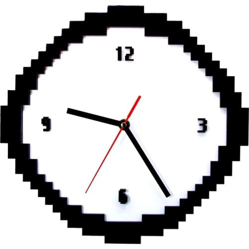 Pixel Time Clock 8 Bit Style Retro Pixel Wall Clock Black and White Jaggy Old Pixels Pixellated Analog Home Decor Gift For Geeks