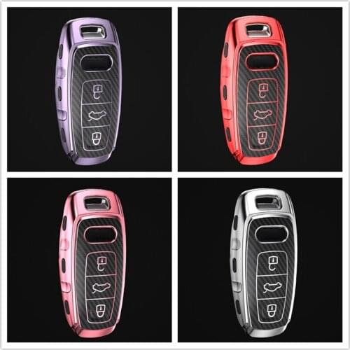 Car key case Carbon grain Tpu for Audi A6L A7 A8 Q8 2018 2019 car key case smart holder cover keychain car key chain