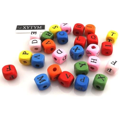 Printed Letters Wood Beads For DIY Mixed Color 10mm Cubic Wooden Alphabet Beads Free Shipping 400pcs/Lot