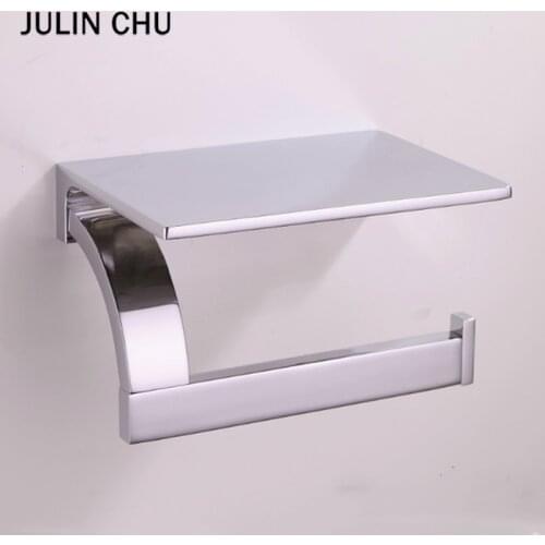 Chrome Toilet Paper Holder Luxury Wall Mounted Brass Hanger WC Bathroom Paper Towel Hanger Tissue Roll Rack with Phone Holder