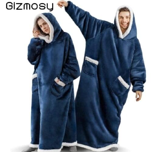 Gizmosy Super Long Flannel Blanket with Sleeves Winter Hoodies Sweatshirt Women Men Pullover Fleece Giant TV Blanket Oversized