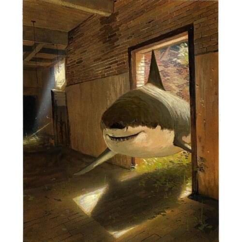 Shark Into the House Painting DIY Full Round Diamond Painting Cross Stitch Embroidery Home Decor 5D Handcraft JX642