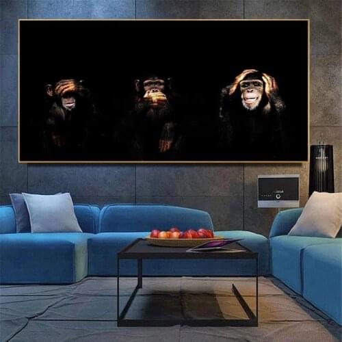 Animal Art Black Monkeys Gorilla Oil Painting on Canvas Wall Pictures for Living Room Wall Art Posters Prints Home Cuadros Decor