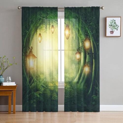 Forest Green Magic Fantasy Nature Scenery Tree Tulle Window Treatment Sheer Curtains for Living Room the Bedroom Decoration