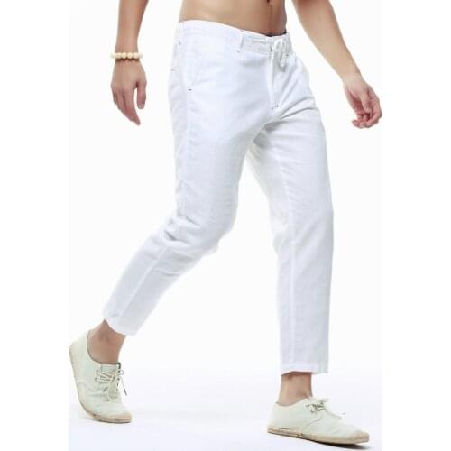 Summer Mens Linen Capri Pants Lightweight Slim Legs Casual Pants Men High Quality Linen Cotton Trousers Male Pencil Pants PT-136