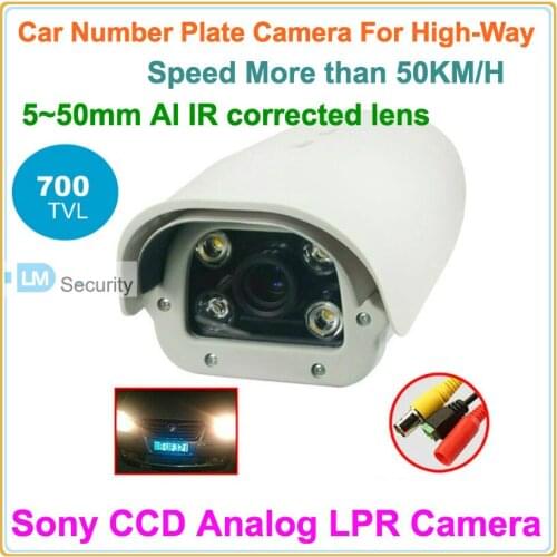 Lihmsek Professional 700TVL Analog License Plate Recognition LPR Camera for High way with 5-50mm IR Corrected Lens