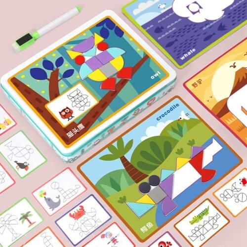 Magnets Geometry 3D Puzzles Kids Toys Montessori Materials Educational Toys For Children Magnetic Jigsaw Puzzle With Drawing Toy