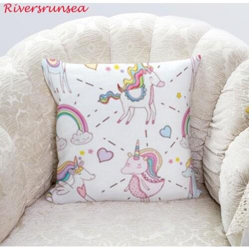 Cute Cartoon Unicorn Cushion Cover Lovely Pink Love Rainbow Pegasus Cat Deer Animal Plush Pillow Case For Kids Room Decoration