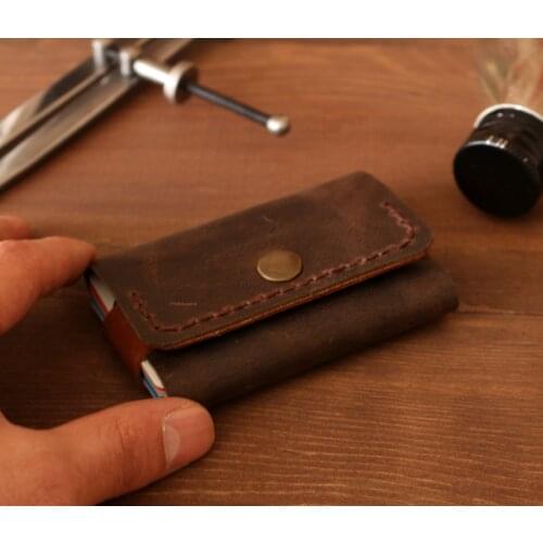 Valuaes Mini Handmade Card Holder Genuine Leather Patched 2021 Fashion Top Quality Unisex Purse Clutch Vintage Retro Wallet