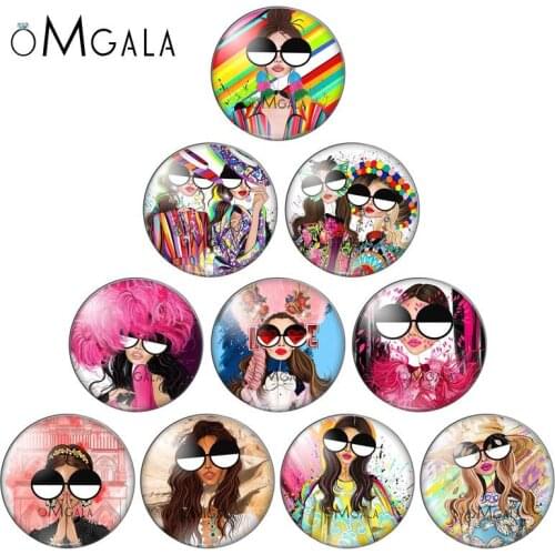 Fashion Punk Art Girls illustrations 10pcs 12mm/18mm/20mm/25mm Round photo glass cabochon demo flat back Making findings