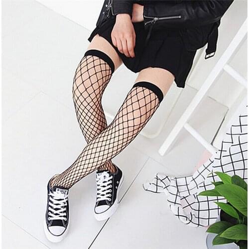 1pair Women Essential Hollow Thin Black Fishnet Medium Height Tube Socks Female fashion Meias Sexy Goth Punk Cool