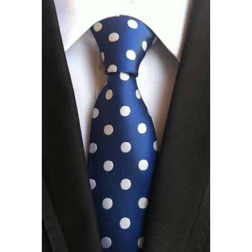 New Design Mens Ties Navy Blue with White Big Dots Necktie