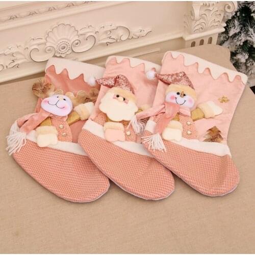 New Pink Large Christmas Stocking Christmas Gift Christmas Pendant Christmas Decoration