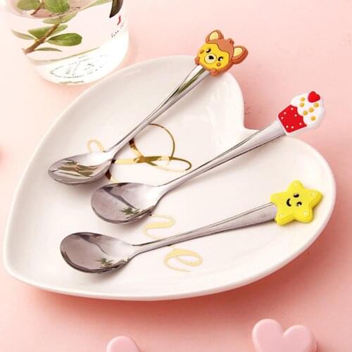 Portable 1Pc Cute Cartoon Head Stainless Steel Soup Spoon Cultery Kids Dessert Cake Ice Cream Spoon