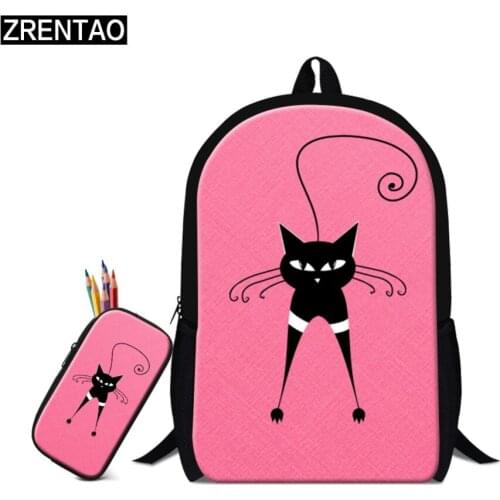 ZRENTAO 3D cartoon cat printing backpack for pupils girls 2 PCS\set school backpack with pencil bags mochilas feminina women
