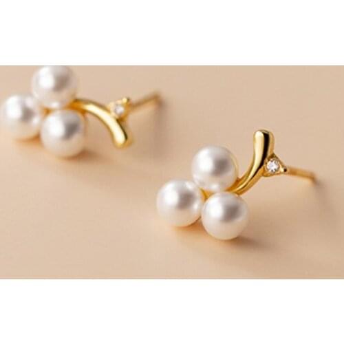 925 Sterling Silver Lovely Grape Earrings Stud For Girl Daughter Kids Synthetic Shell Pearls Small Ear EarringFemale Fruit Jewel