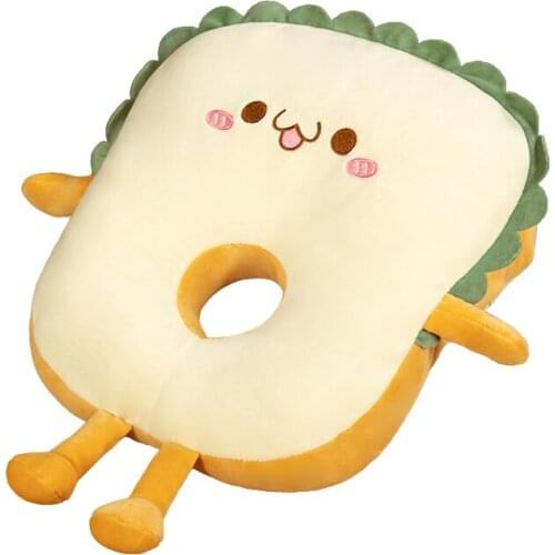 Cute Expression Toast Bread Plush Toy Creative Food Nap Pillow Cartoon Plush Bed Sofa Pillow Hand Warmer Birthday Gifts for Kids