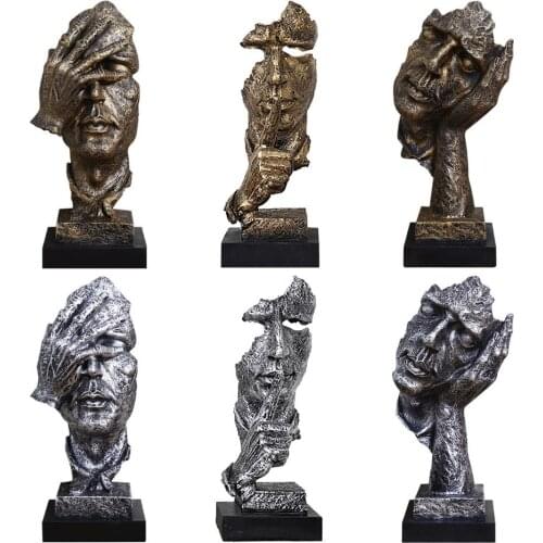 Nordic Abstract Sculpture Figurine Ornaments Silence Is Golden Office Home Decoration Accessories Modern Art Resin Craft