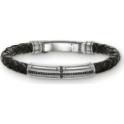 Vintage Ethnic Black Leather Wrap Bracelets Jewelry For Men Hiphop/Rock Style Cross Crystal Hand Made Strand Bracelet SBR046