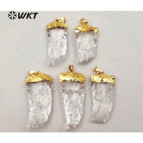 WT-P1231 Loverly Raw Crystal Quartz Pendant With High Quality Gold Trim Crystal Pendant For Fashion Jewelry Making Accessory