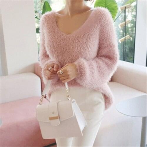 Trendy New Fad Autumn Winter Womens V-neck Sweaters Loose Casual Fashionable Tops Korean Style Ladies Fashion Pullover
