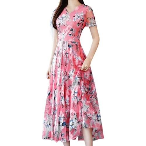 Summer Elegant Floral Print Tunic Draped Maxi Long Dress Female Temperament Sleeveless V-neck Dresses Daily A-line Vestidos Robe