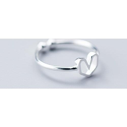 MloveAcc Genuine 100% 925 Sterling Silver Simple Personality Hollow Heart Love Rings for Women Handmade Sterling-silver-jewelry