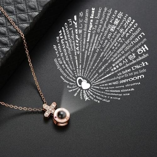 Rose 100 Languages I Love You Projection Cross Pendant Necklace Romantic Love Memory Wedding Necklace MNE180015