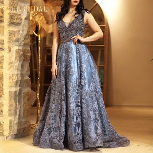 New Luxurious Beaded Formal Evening Banquet Evening Dress For Women Sleeveless A-Line Skirt V-Neck Long Sexy Dress