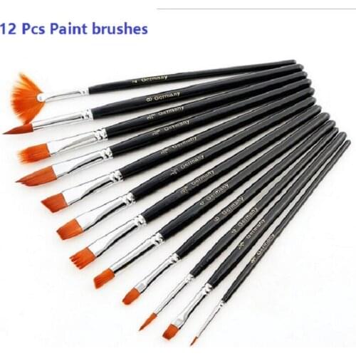 12pc/set Paint Brushes Set Nylon Hair Variety Style Short Rod watercolor Oil Acrylic paint brush Art Supplies drawing pen