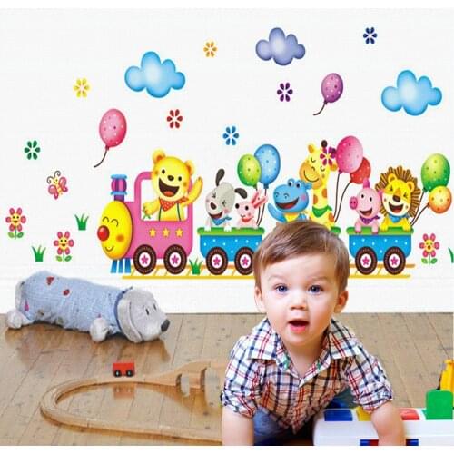 24*42cm Cartoon Little Train Kindergarten Wall Stickers For Kids Baby Rooms Home Decor Art Mural Peel And Stick Wallpaper JU0052