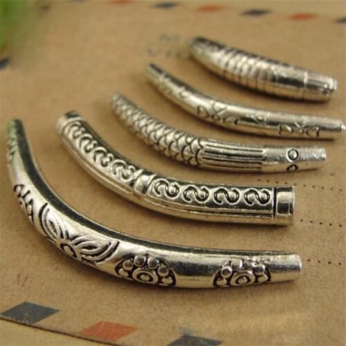 25/34/36/46mm 10pcs/lot vintage zinc alloy curved silver Color cube spacer beads charms jewelry Tube beads For jewelry making