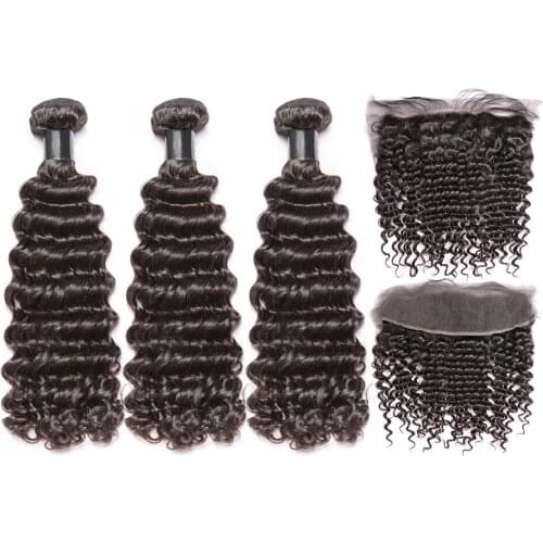 Queen Nala OneCut Hair Bundles With Frontal P Brazilian Hair Weave Bundles Deep Wave Remy Hair Extension Natural Color