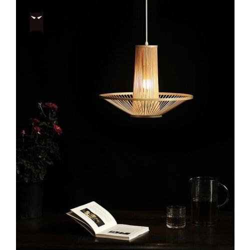42cm Bamboo Wicker Rattan Umbrella Lampshade Pendant Light Fixture Loft Scandinavian Country Hanging Ceiling Lamp for Study Room