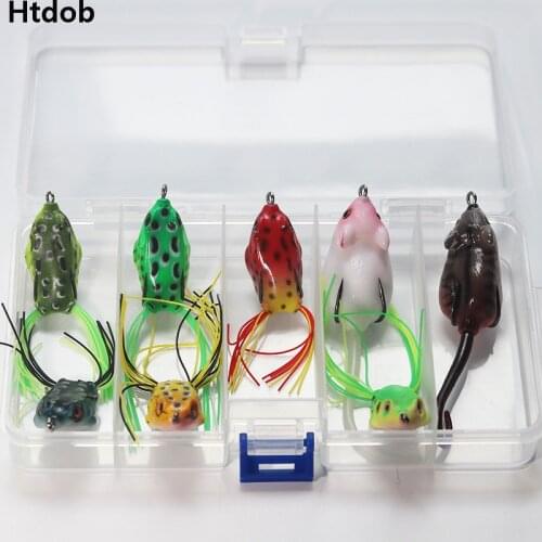 Htdob 8pcs 8colors Topwater Frog and Mouse Hollow Body Jig Soft Fishing Lures Bass Hooks Baits Tackle Set and Tackle Box
