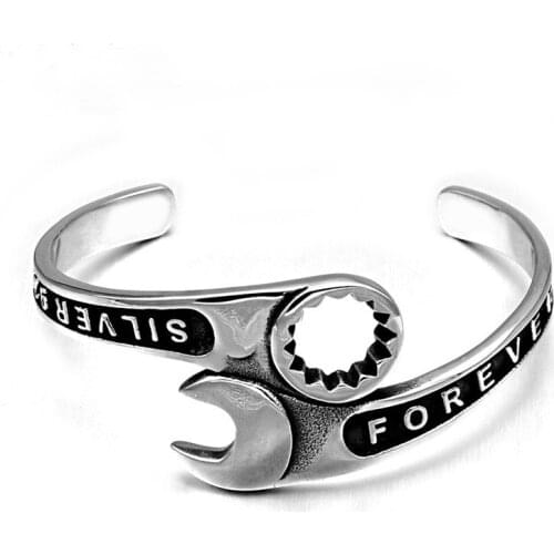 High Quality Fashion Tools Wrench Bracelet Men Titanium Stainless Steel Cuff Bangles Motorcycle Bracelets Men Jewelry pulseiras