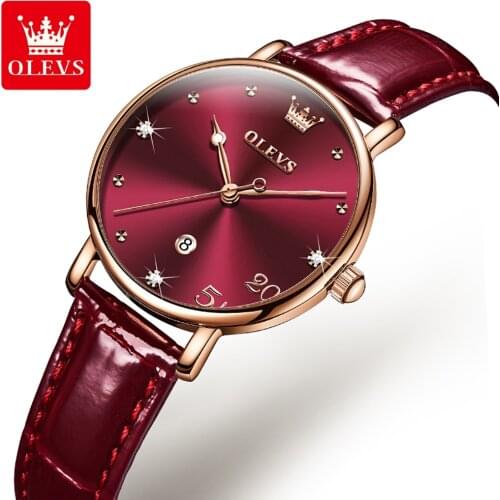 2021 New Watch Women Watches Ladies Creative Wine red Leather Strap Womens Bracelet Watches Female Waterproof Clock Relogio