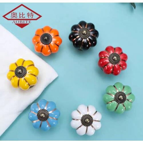 AOBT Pumpkin Ceramic Handles Vintage Retro Furniture Handles and Knobs Cabinet Kitchen Cupboard Drawer Pulls Handles Hardware