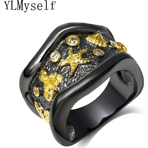 Black finger ring vintage Sea Animal design starfish conch Octopus Sea cucumber trendy jewelry High quality rings for women