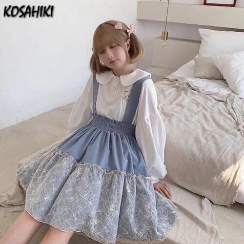 KOSAHIKISweet Cute Strap Skirt Female Harajuku Y2k Korean Lace Ruffle Tutu Skirt Summer Japanese Preppy Style High Waist Skirts