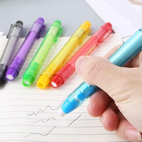 Creative Press Type Pen Shape Eraser Writing Drawing Pencil Erase Student School Office Stationery Learning Painting Accessory
