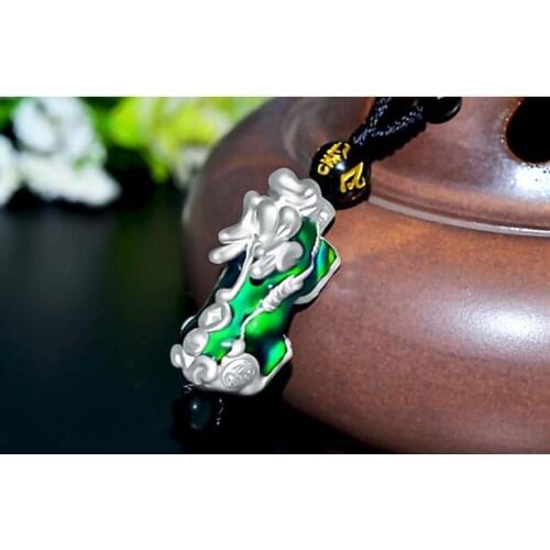 Pure silver temperature change Pixiu pendant male natural obsidian necklace female personality sweater chain Jewelry