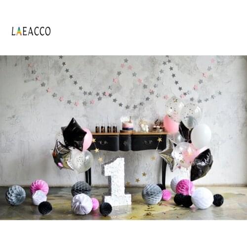Laeacco Cute Star Balloons Garland Table 1st Birthday Party Baby Kid Photography Backdrops Interior Backgrounds For Photo Studio