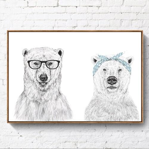 Nordic Minimalist Living Room Cute Animal Prints Bear Lion Panda Dog Canvas Painting Cartoon Animal Hotel Shop Kids Room Decor