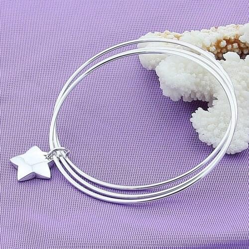 Fashion Silver Color Bangles Jewelry Silver-color Star Charm Bangles & Bracelet Srebrna bransoletka pulsera de plata
