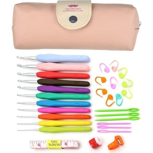 Soft Handle Aluminum Crochet Hooks Kit Yarn Knitting Needles Sewing Tools Ergonomic Grip Set Crochet with Storage Bag