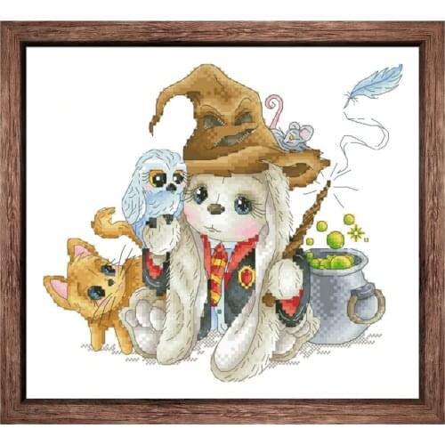 Magic rabbit cross stitch kits cartoon bunny pattern 18ct 14ct 11ct white fabric cotton thread DIY embroidery kit for beginners