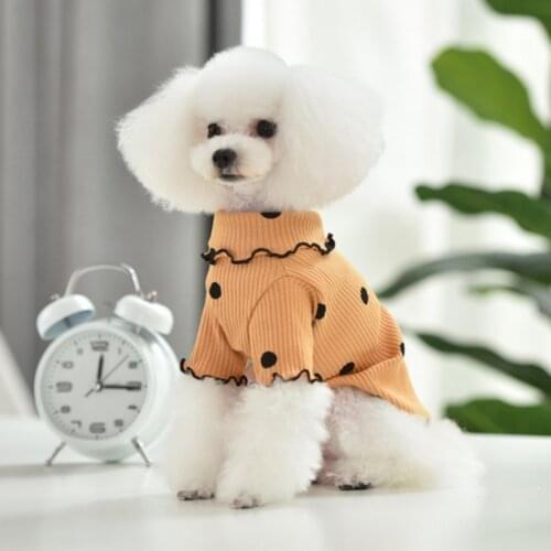 Pet Clothes Dog Shirt Soft Ruffled Color Bottoming Shirt Turtleneck Polka-Dot Doggy Pet Apparel For Small Medium Dogs